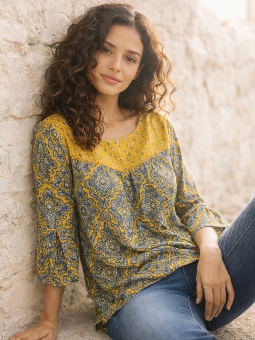 Westport Yellow and Blue Paisley Boho Tunic